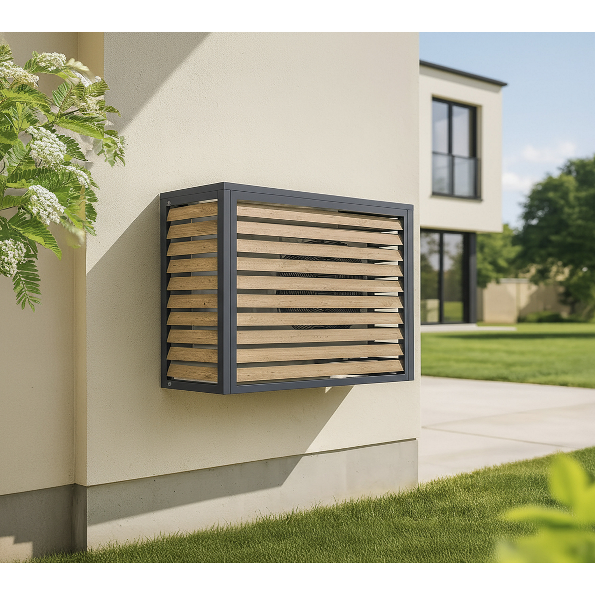 Verkleidung Wärmepumpe 'Boxa S' Stahl anthrazit/Holzoptik 100 x 56 x 97 cm