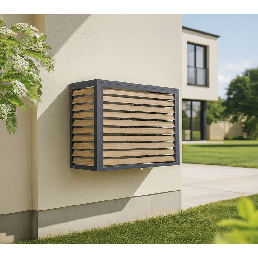 Verkleidung Wärmepumpe 'Boxa S' Stahl anthrazit/Holzoptik 100 x 56 x 97 cm