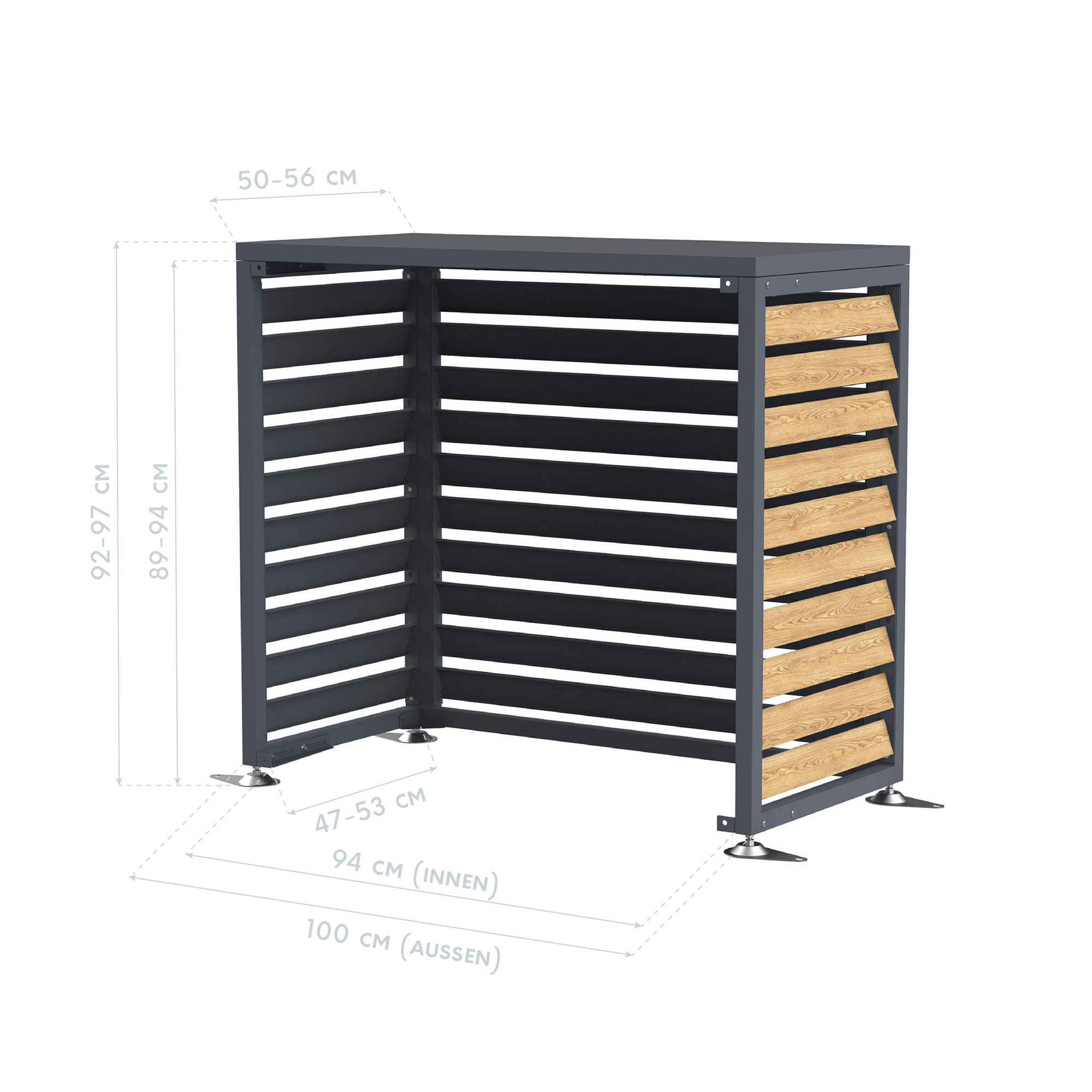 Verkleidung Wärmepumpe 'Boxa S' Stahl anthrazit/Holzoptik 100 x 56 x 97 cm
