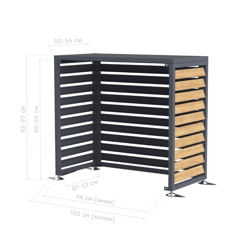 Verkleidung Wärmepumpe 'Boxa S' Stahl anthrazit/Holzoptik 100 x 56 x 97 cm