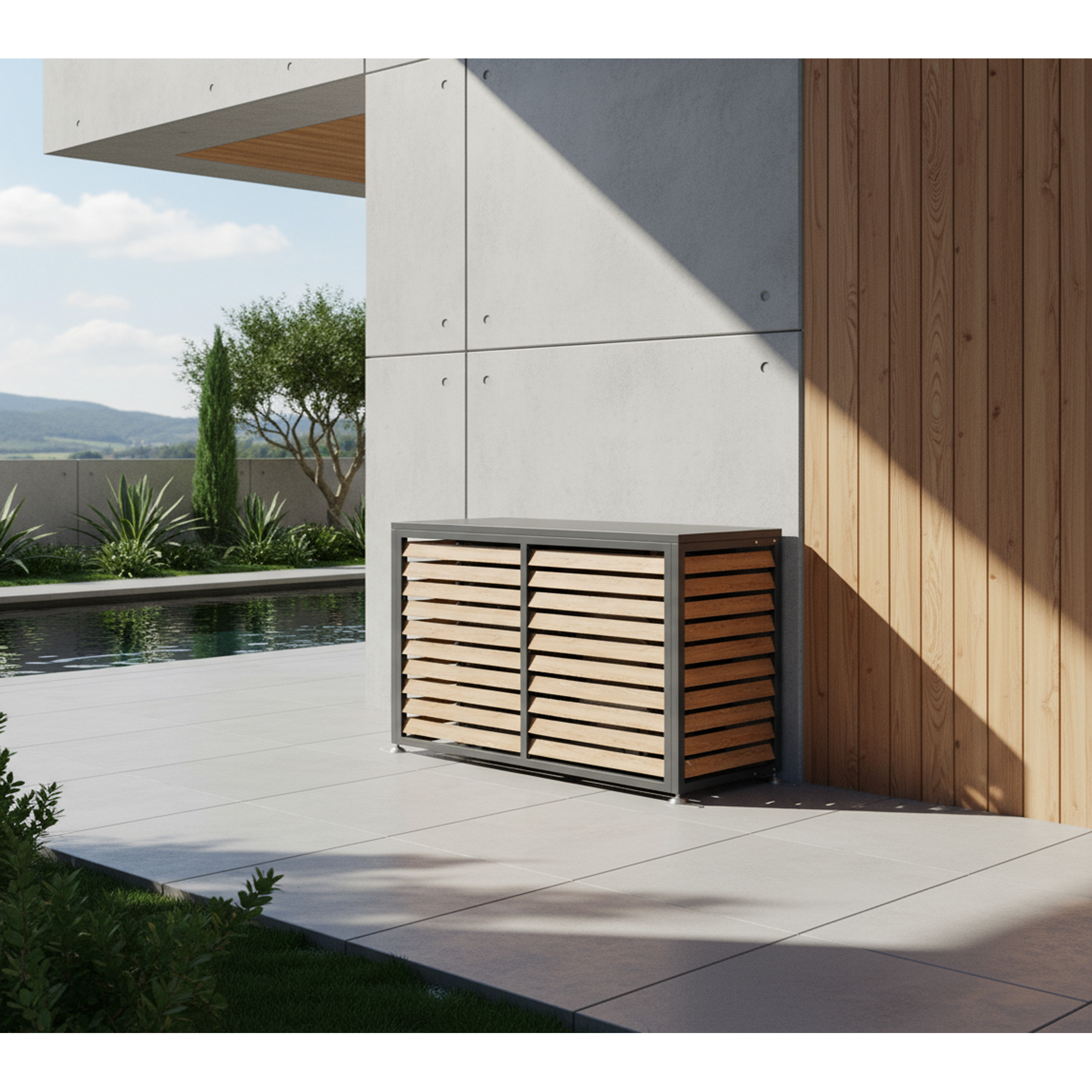 Verkleidung Wärmepumpe 'Boxa M' Stahl anthrazit/Holzoptik 140 x 56 x 97 cm