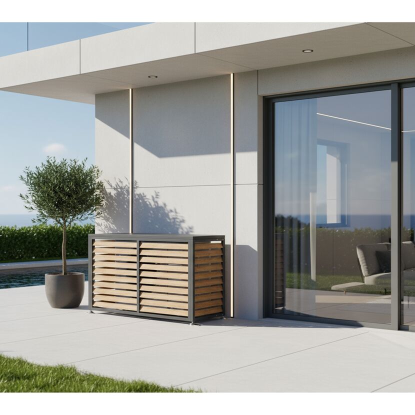 Verkleidung Wärmepumpe 'Boxa M' Stahl anthrazit/Holzoptik 140 x 56 x 97 cm