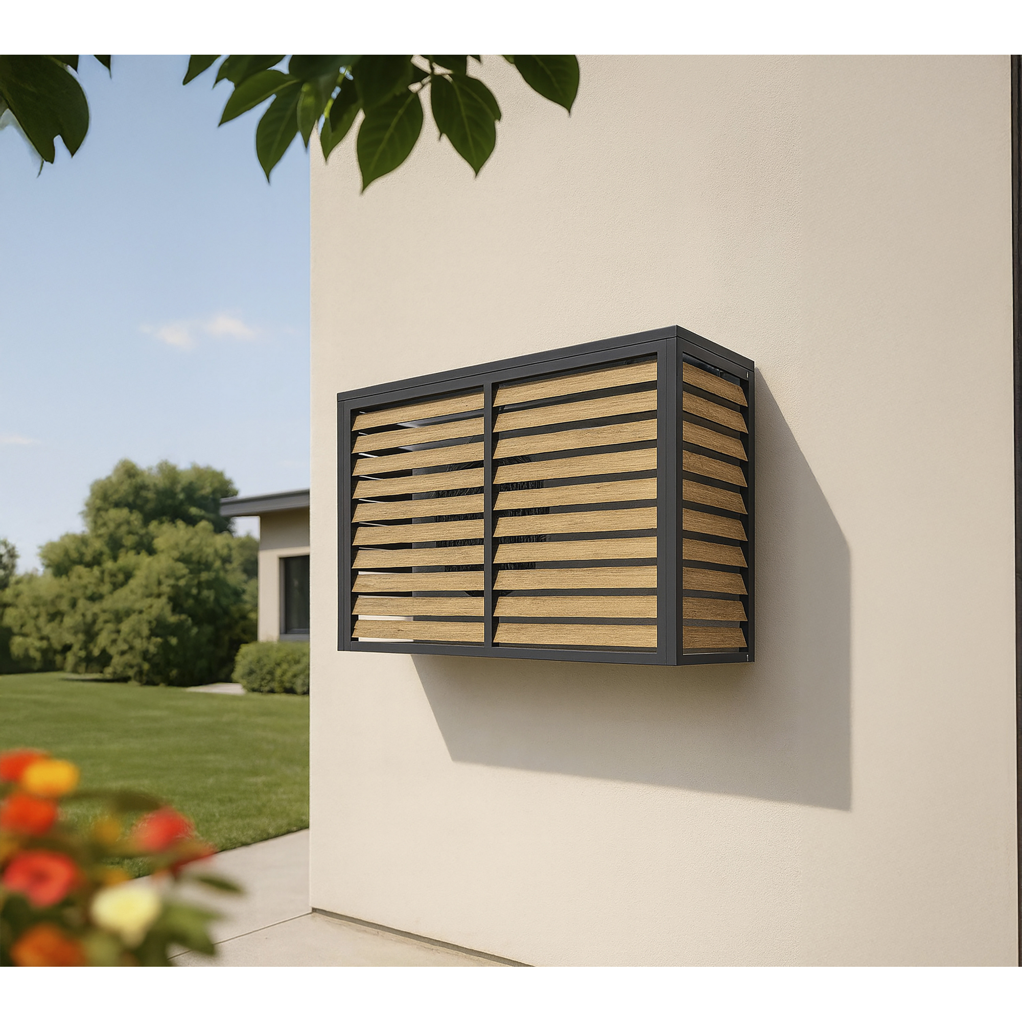 Verkleidung Wärmepumpe 'Boxa M' Stahl anthrazit/Holzoptik 140 x 56 x 97 cm