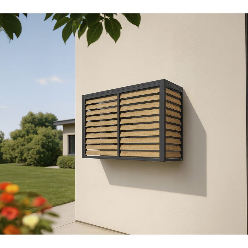 Verkleidung Wärmepumpe 'Boxa M' Stahl anthrazit/Holzoptik 140 x 56 x 97 cm