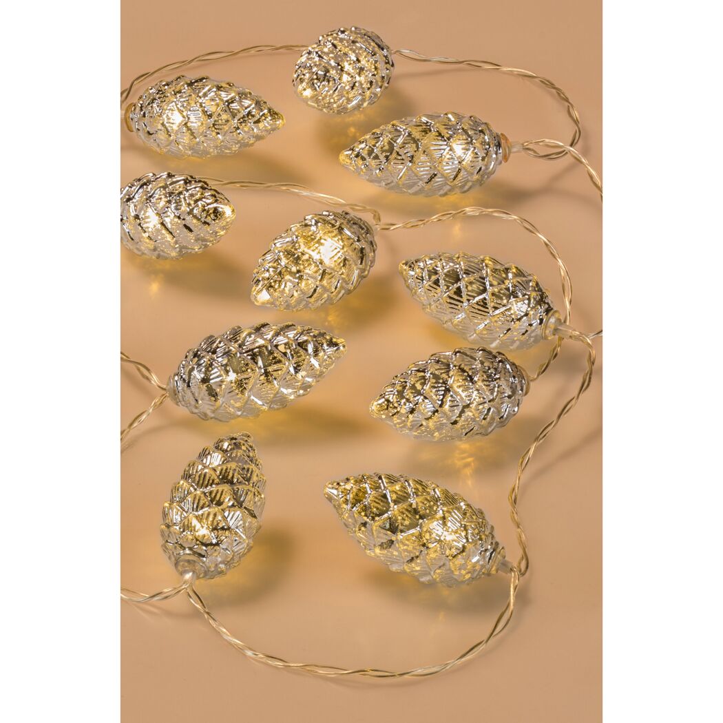 LED-Lichterkette mit Zapfen silberfarben 10 LEDs