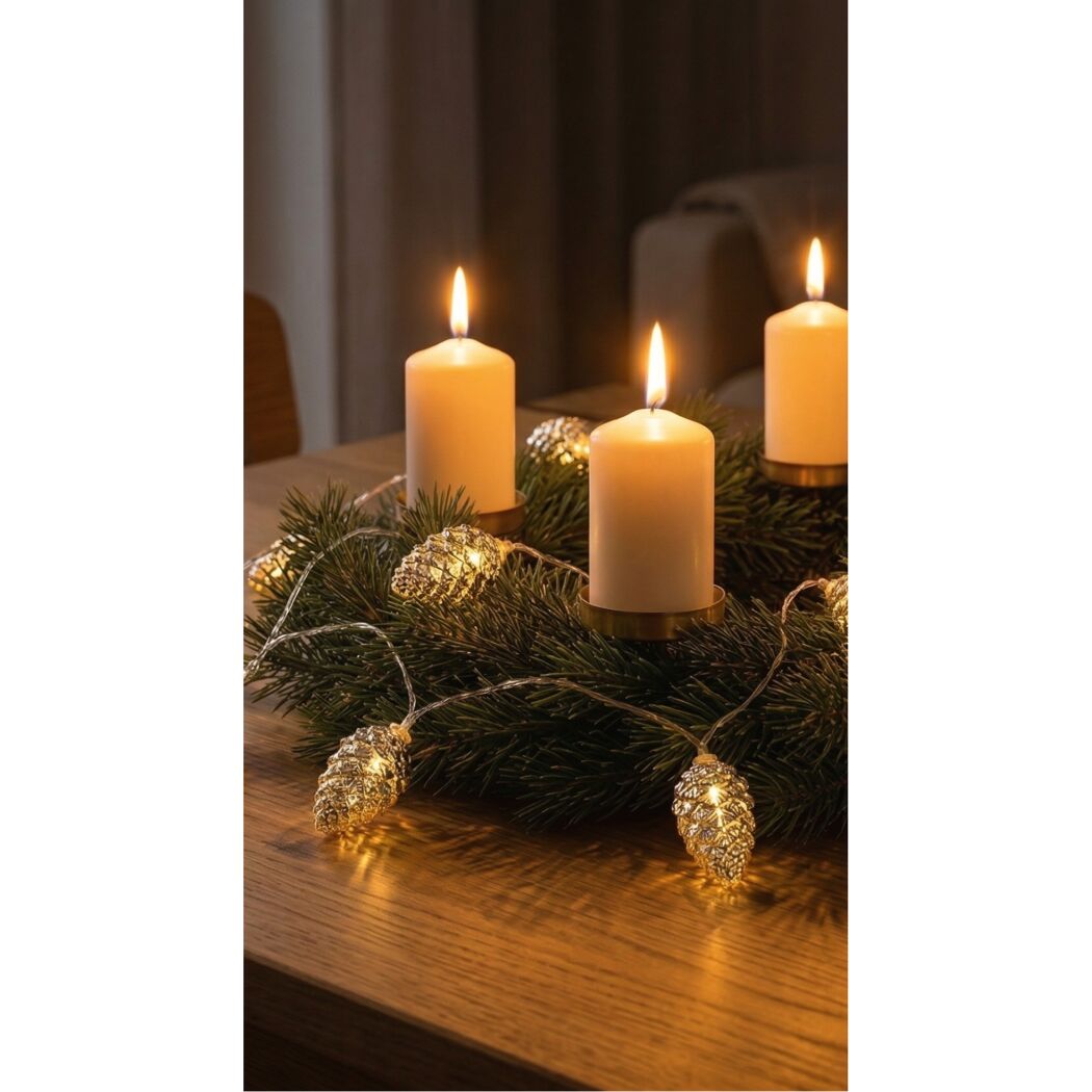 LED-Lichterkette mit Zapfen silberfarben 10 LEDs