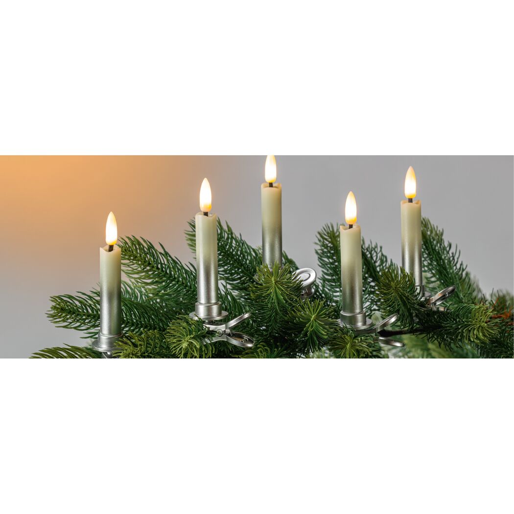 LED-Schaftkerzen-Lichterkette silberfarben 10 LEDs
