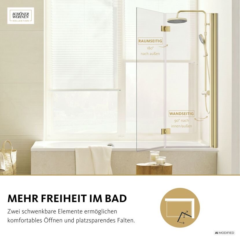Badewannenaufsatz 'Elara' goldfarben matt 140 x 100 cm 2-teilig