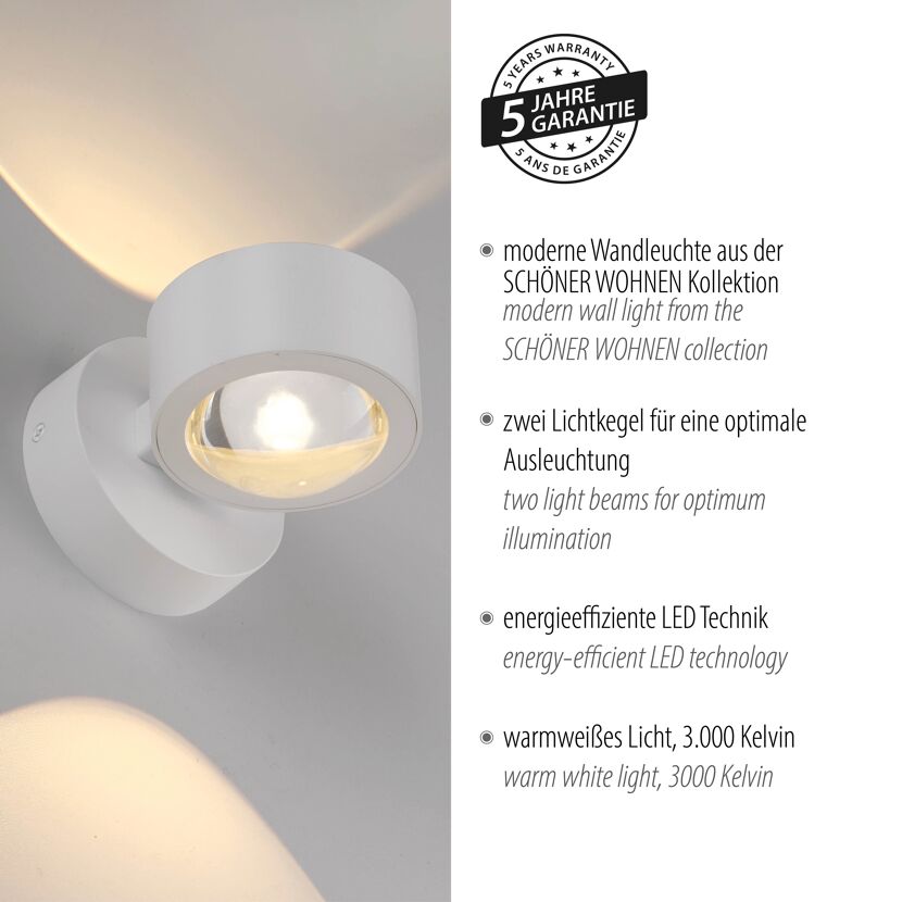 LED-Wandleuchte 'Chia' weiß 2-flammig 9,3 x 9,3 x 12,5 cm