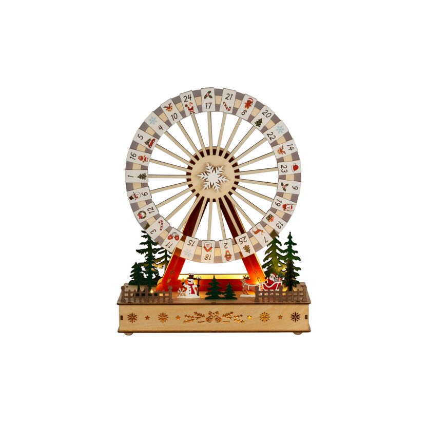 LED-Holzsilhouette 'Riesenrad-Adventskalender' 8 warmweiße LED