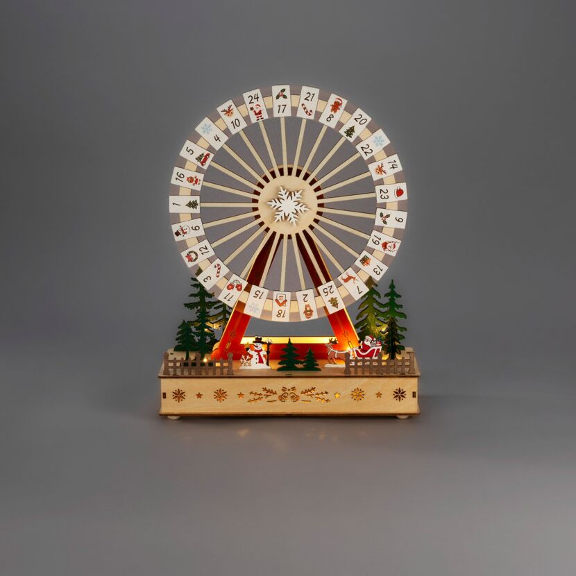 LED-Holzsilhouette 'Riesenrad-Adventskalender' 8 warmweiße LED