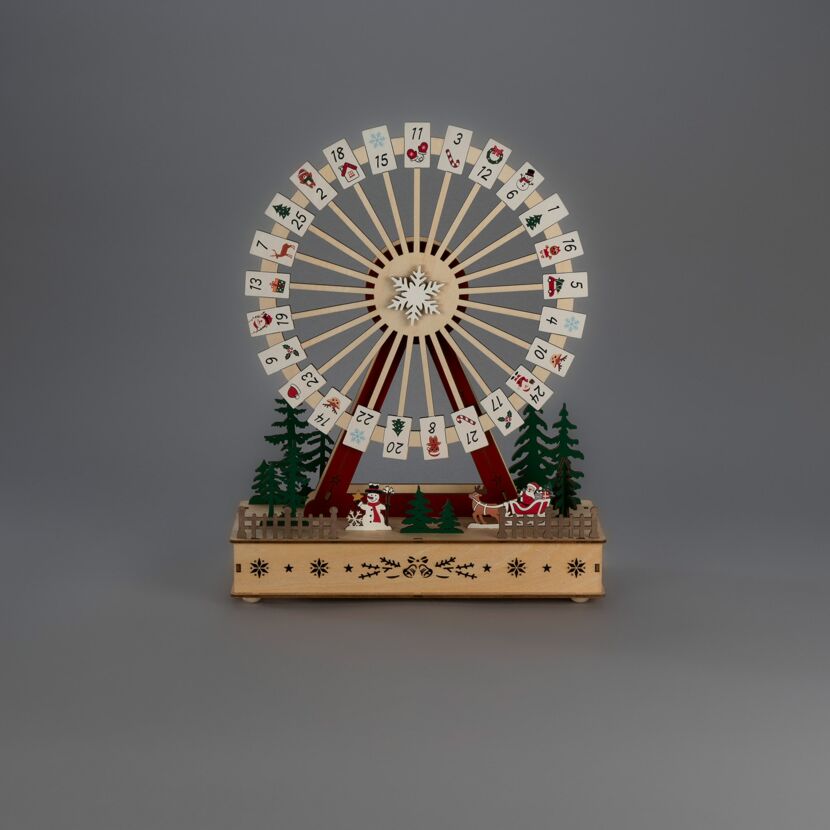 LED-Holzsilhouette 'Riesenrad-Adventskalender' 8 warmweiße LED