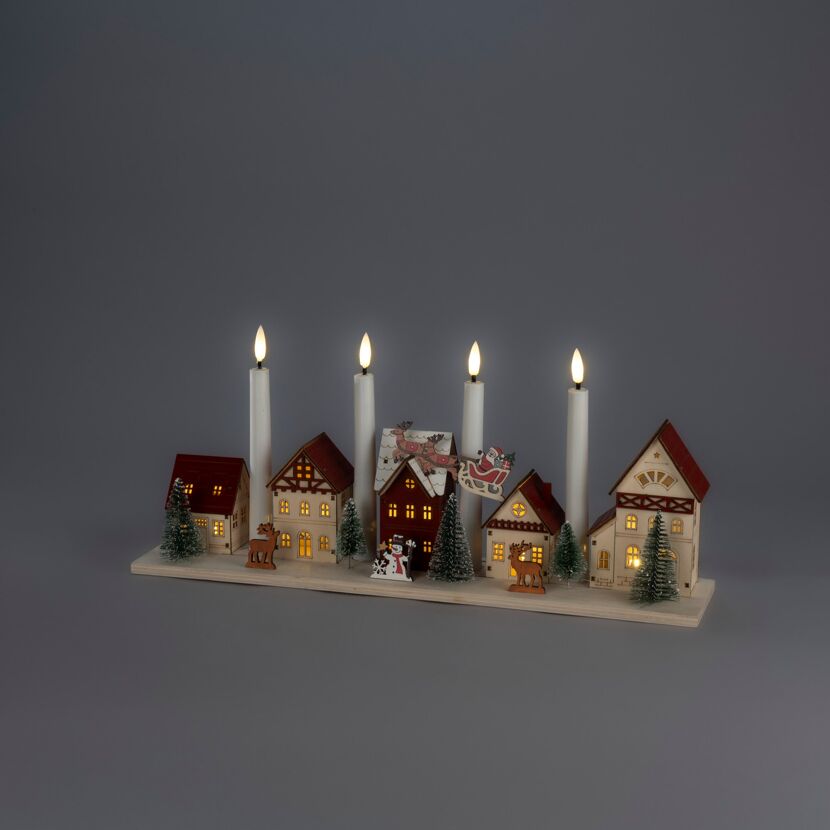 LED-Holzsilhouette Häuser 9 warmweiße LED