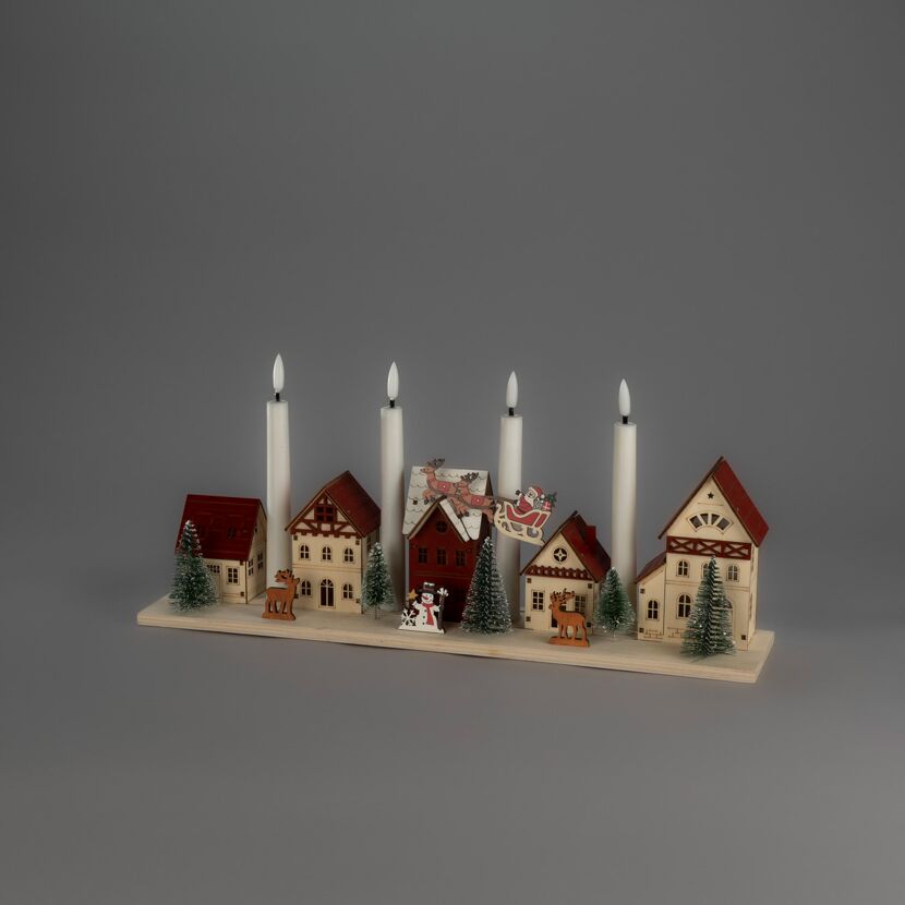 LED-Holzsilhouette Häuser 9 warmweiße LED