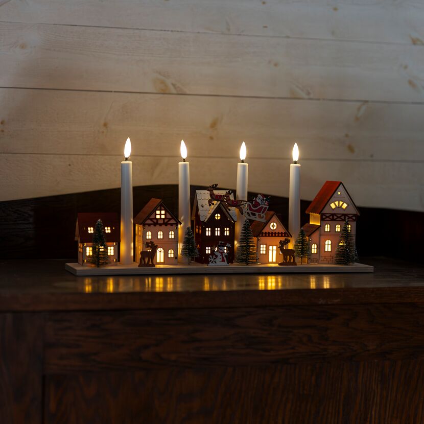 LED-Holzsilhouette Häuser 9 warmweiße LED