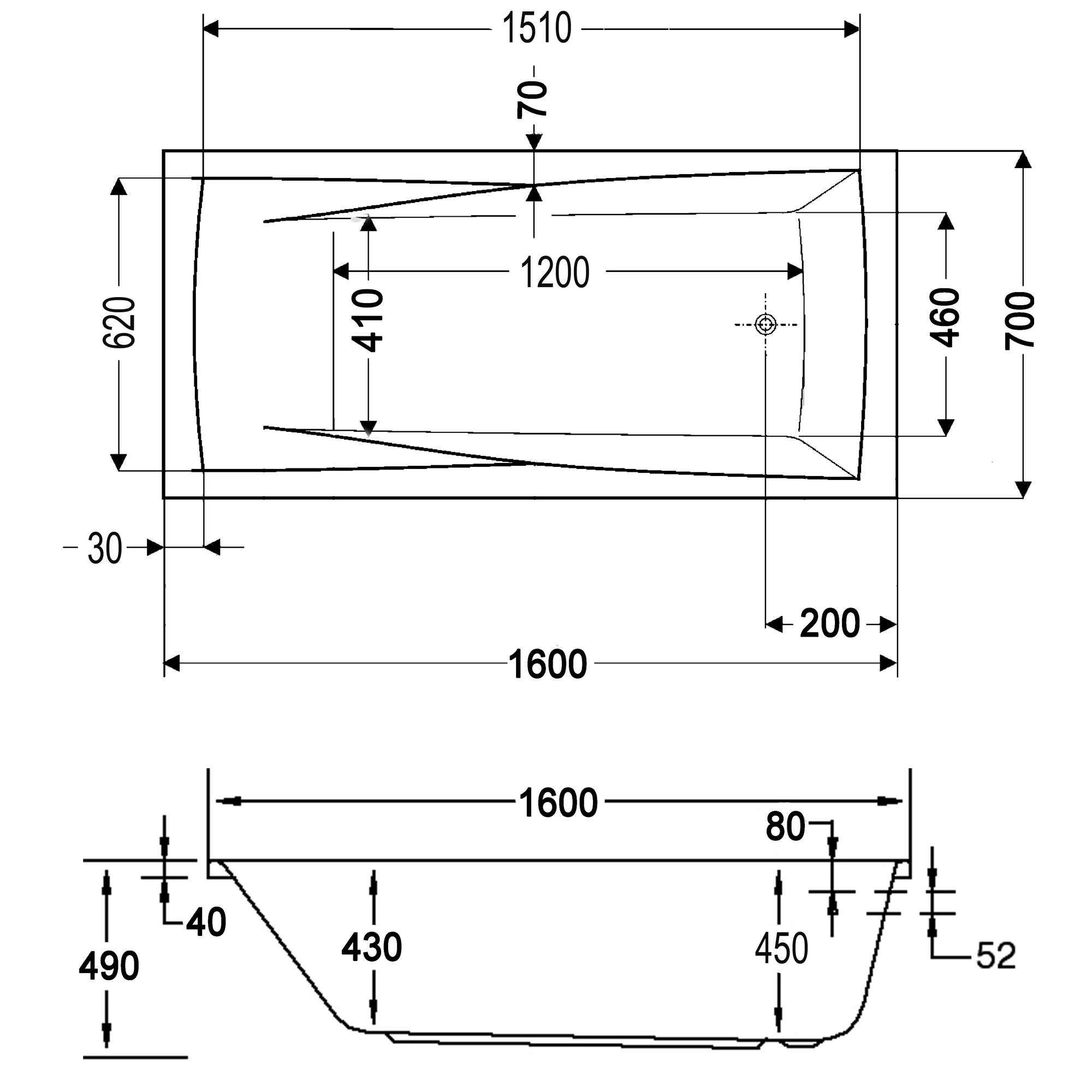 Whirlpool 'Atlanta Premium' Sanitäracryl weiß 70 x 49 x 160 cm
