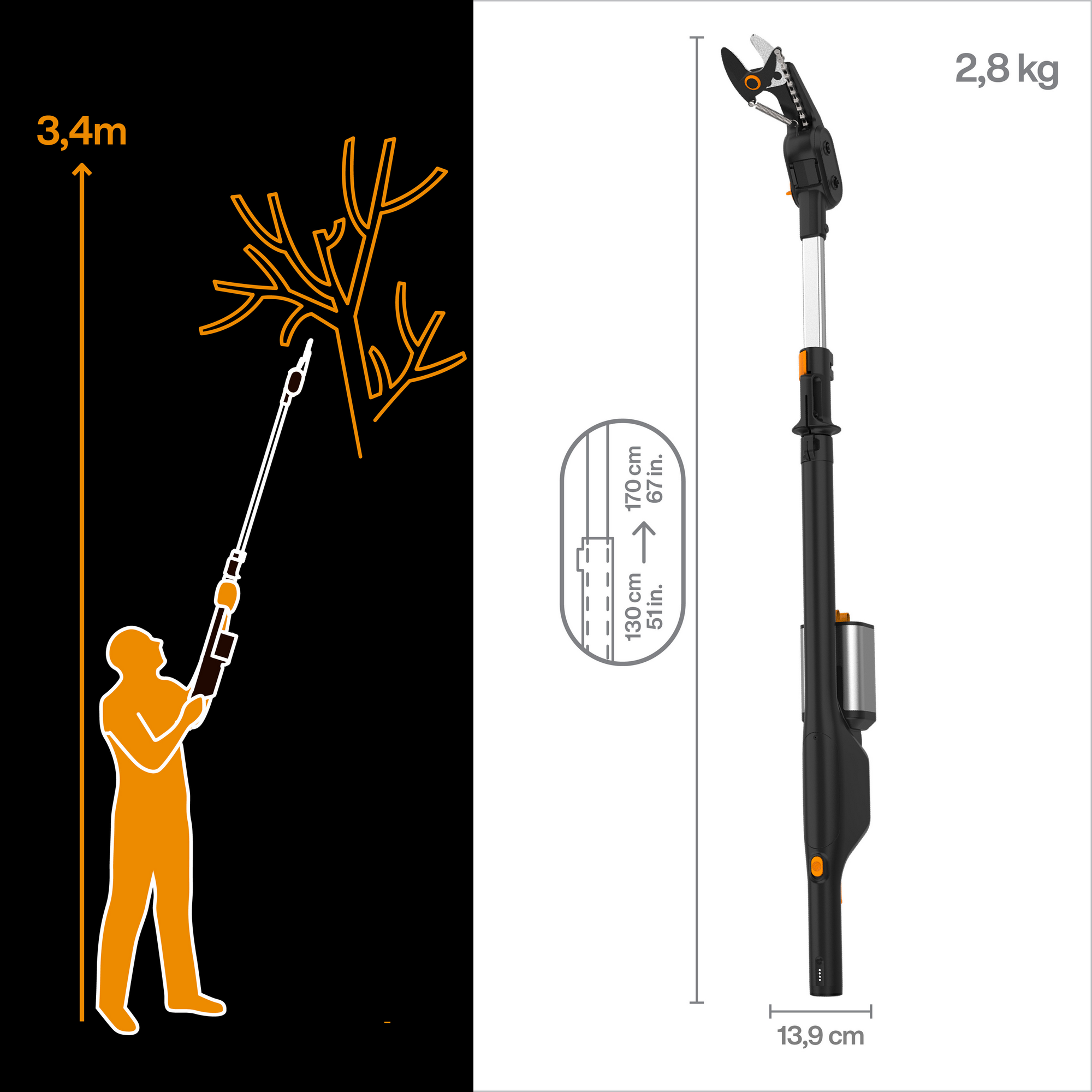 Akku-Astschere 'Bypass' ohne Akku 180-350 cm