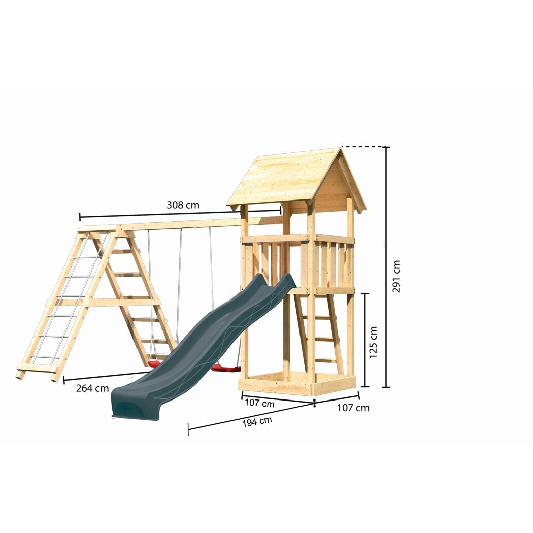 Kinderspielturm 'Lotti' nordische Fichte naturbelassen 107 x 291 x 107 cm