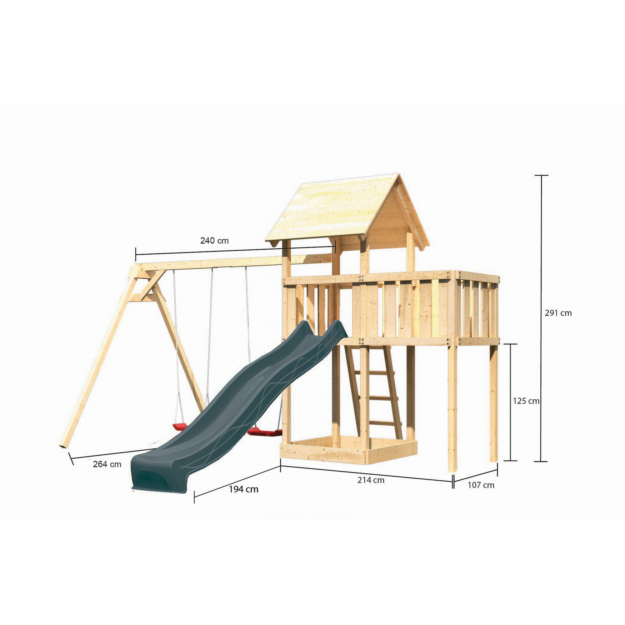 Kinderspielturm 'Lotti' nordische Fichte naturbelassen 107 x 291 x 107 cm