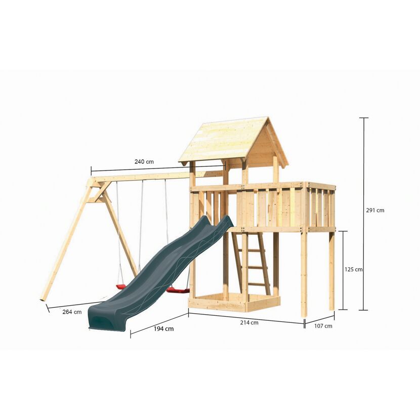 Kinderspielturm 'Lotti' nordische Fichte naturbelassen 107 x 291 x 107 cm