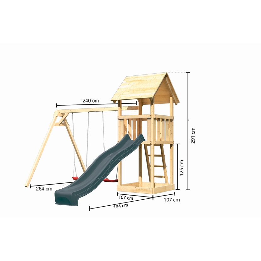 Kinderspielturm 'Lotti' nordische Fichte naturbelassen 107 x 291 x 107 cm