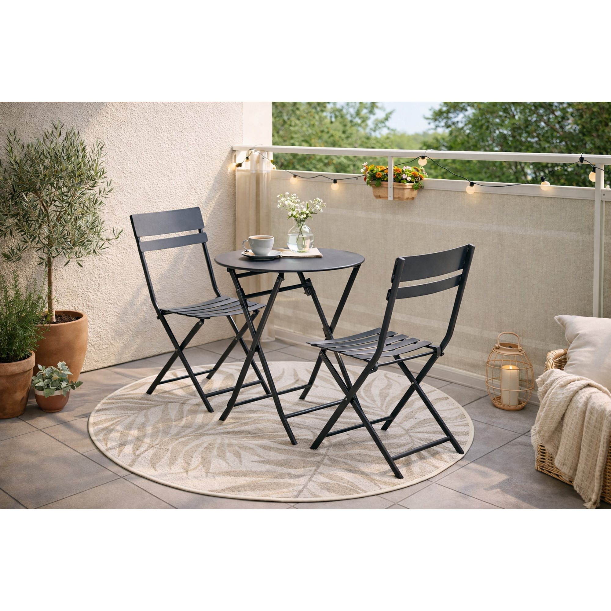 Balkonmöbelset 'Alfa' Stahl anthrazit 3-teilig