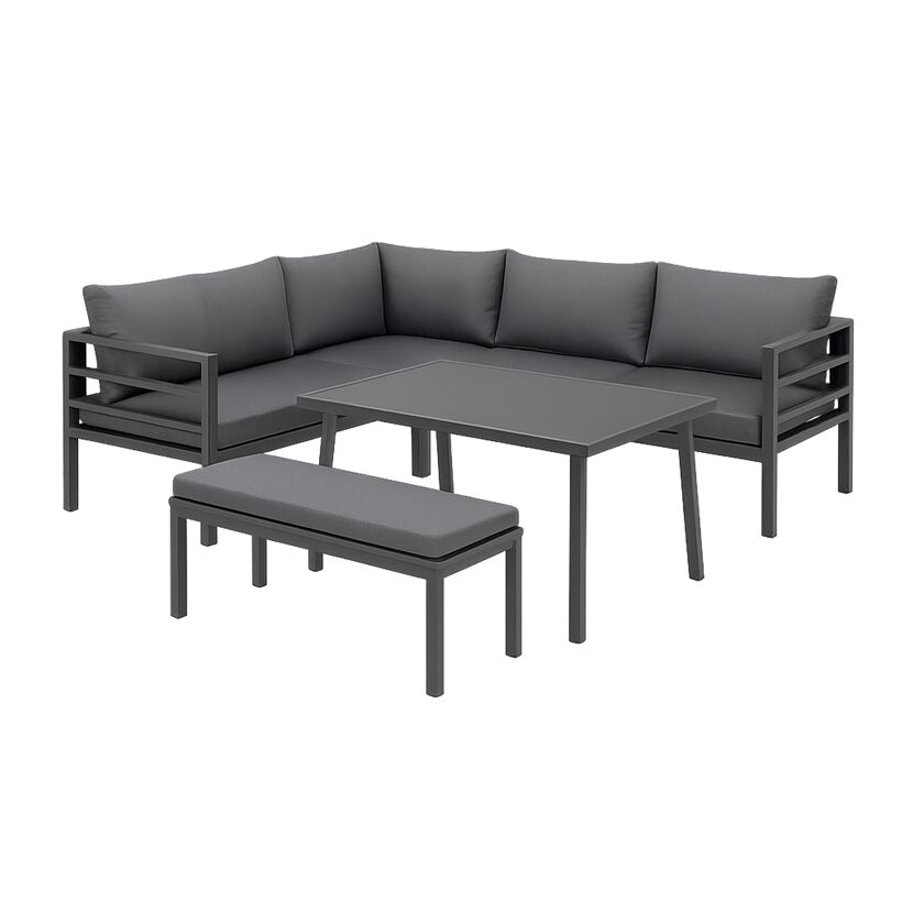 Loungemöbelset 'Bleco' Aluminium schwarz/grau 4-teilig