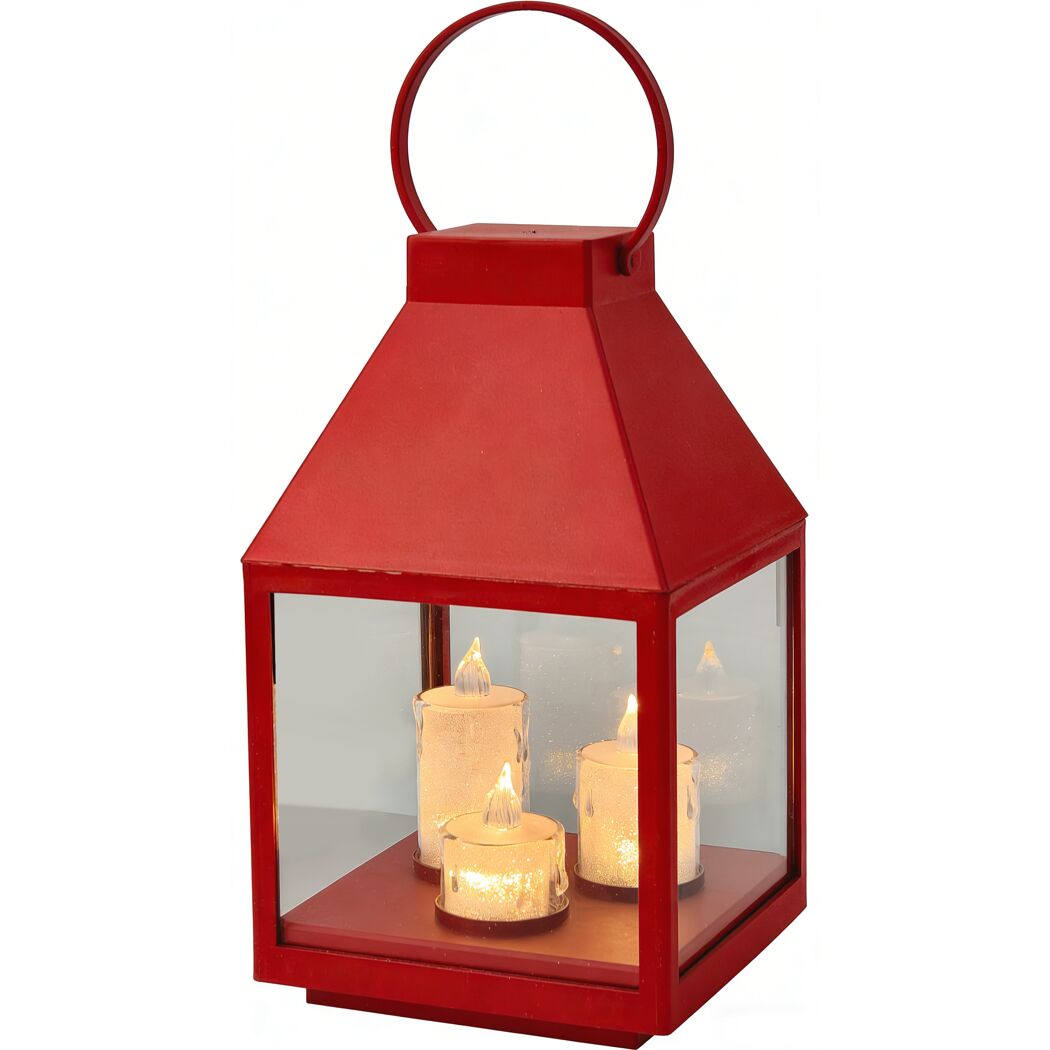 Laterne mit LED-Kerzen rot 3 LEDs 25 cm