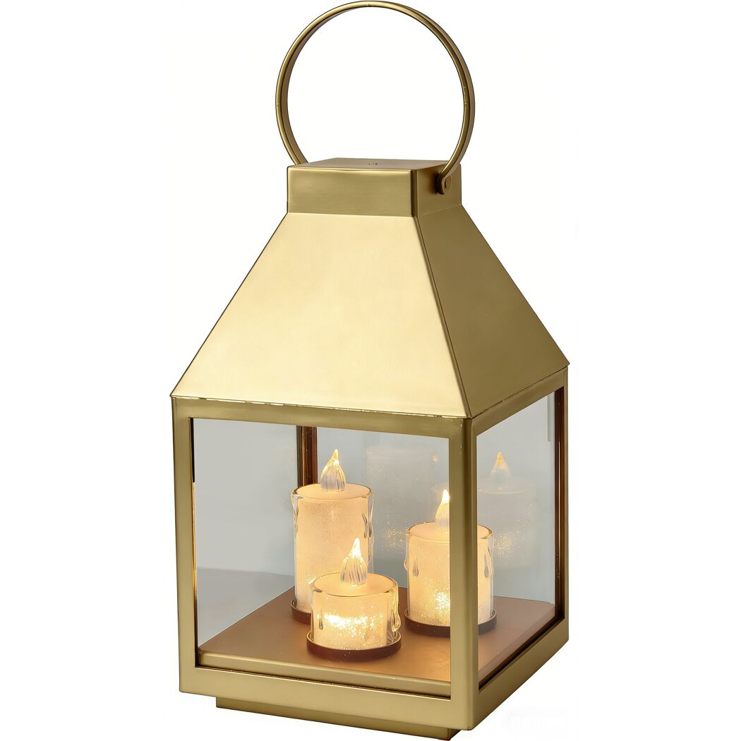 Laterne mit LED-Kerzen goldfarben 3 LEDs 25 cm