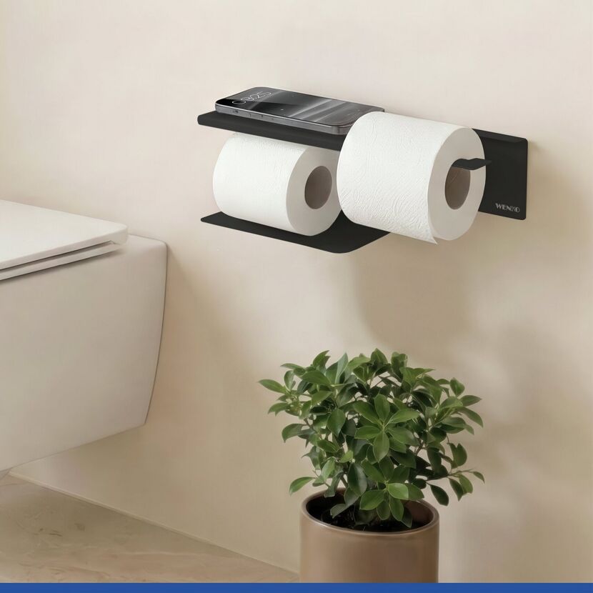 Toilettenpapierhalter 'Turbo-Loc® Lizan' mit Ablage Stahl schwarz