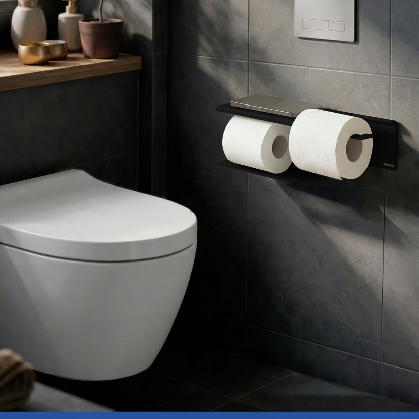 Toilettenpapierhalter 'Turbo-Loc® Lizan' mit Ablage Stahl schwarz