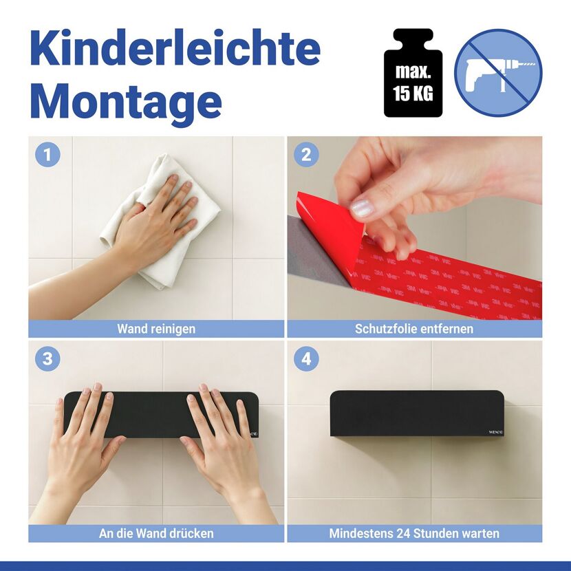 Wandablage 'Lizan' schwarz Edelstahl 30,5 x 8 x 8,5 cm