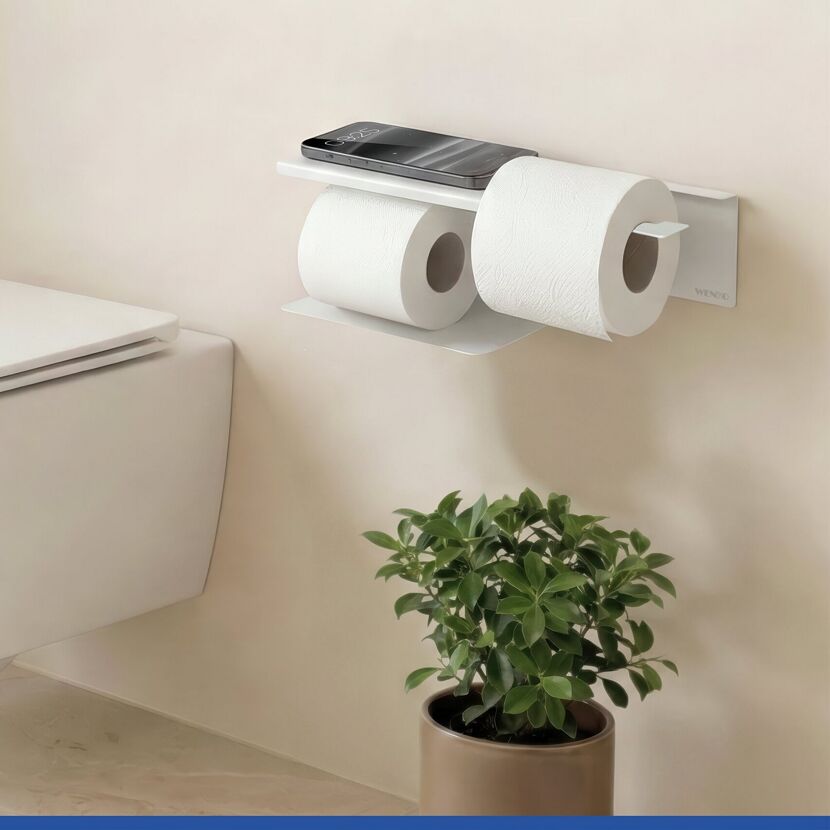 Toilettenpapierhalter 'Turbo-Loc® Lizan' mit Ablage Stahl weiss