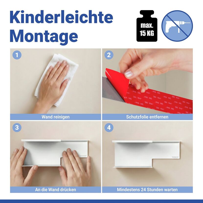 Toilettenpapierhalter 'Turbo-Loc® Lizan' mit Ablage Stahl weiss