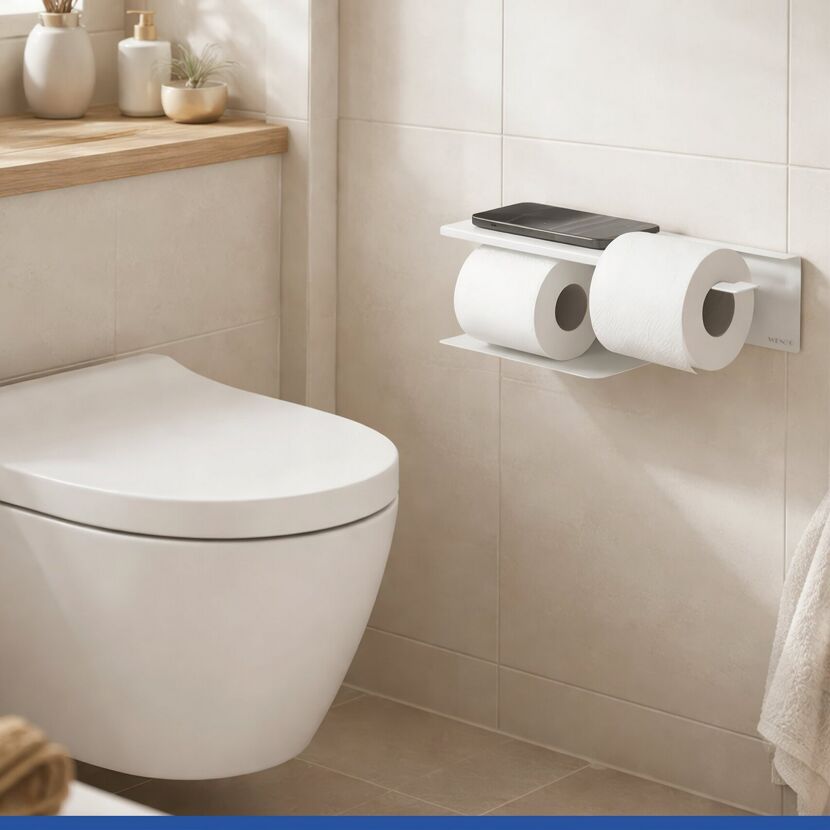 Toilettenpapierhalter 'Turbo-Loc® Lizan' mit Ablage Stahl weiss