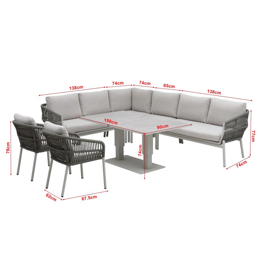 Loungemöbelset 'Solara' Aluminium grau/beige 6-teilig