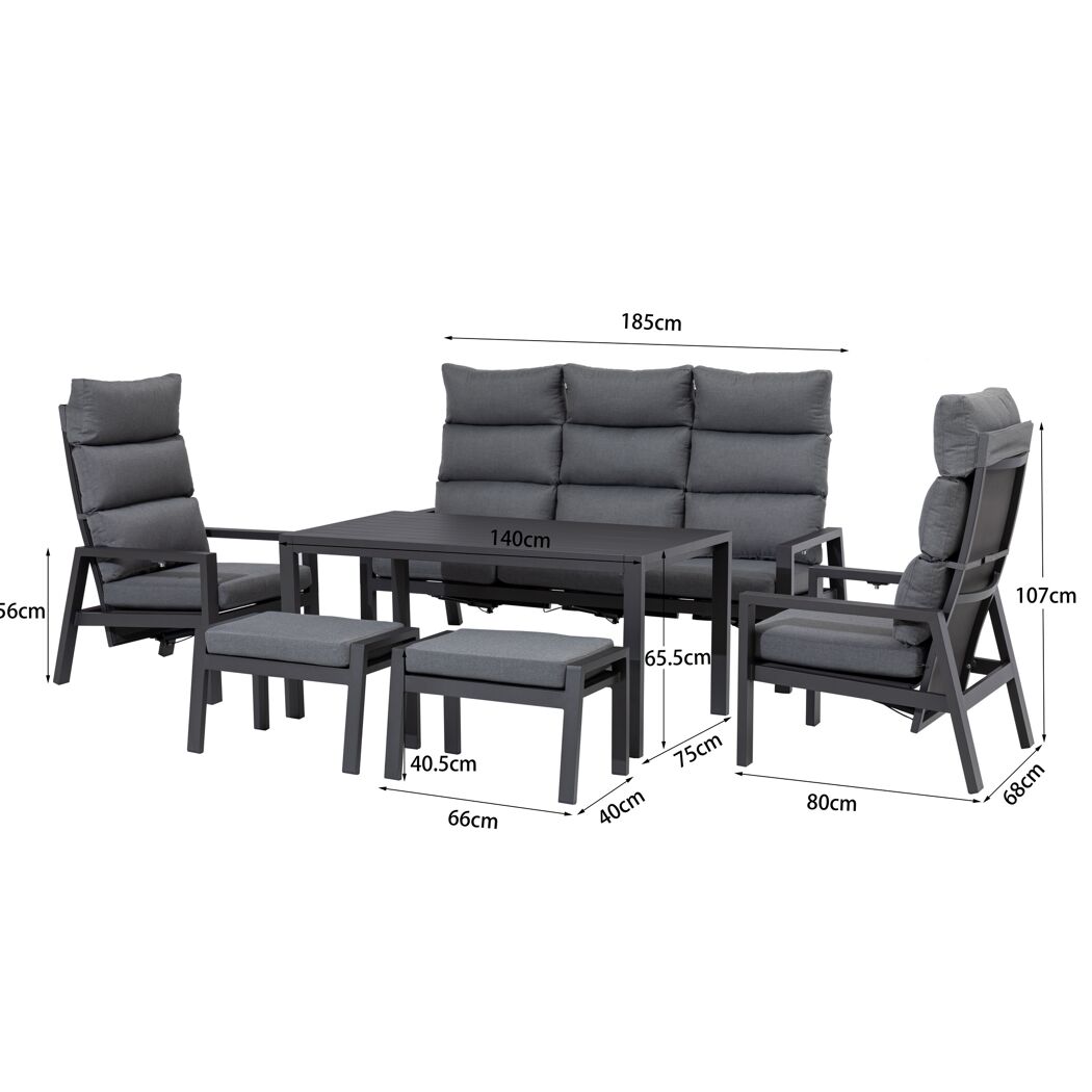 Loungemöbelset 'Sundown' Aluminium anthrazit 6-teilig