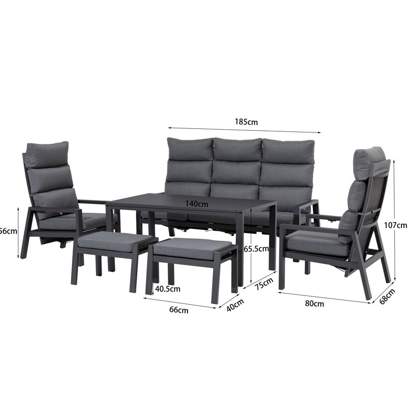 Loungemöbelset 'Sundown' Aluminium anthrazit 6-teilig