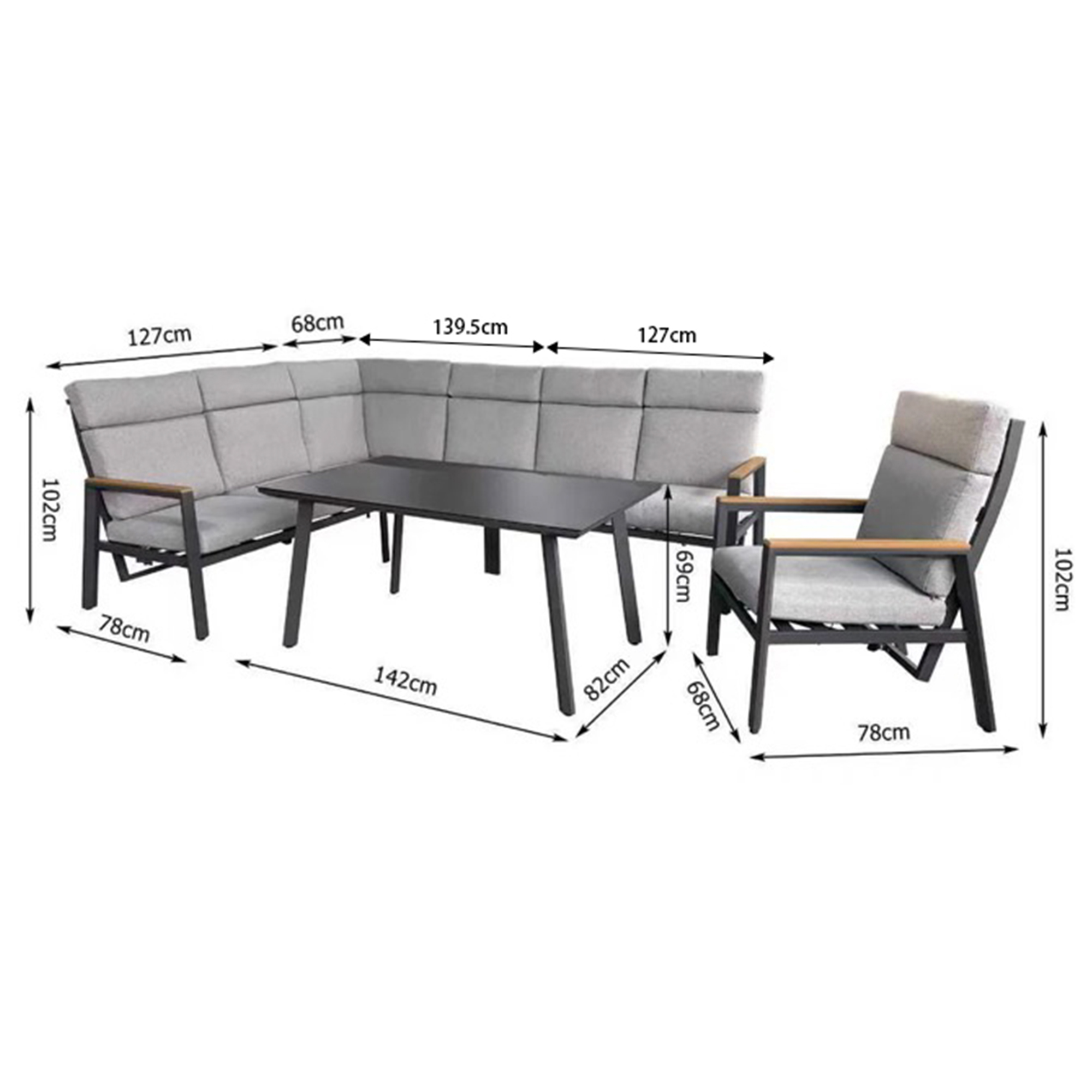 Loungemöbelset 'Vermont' Aluminium grau 5-teilig