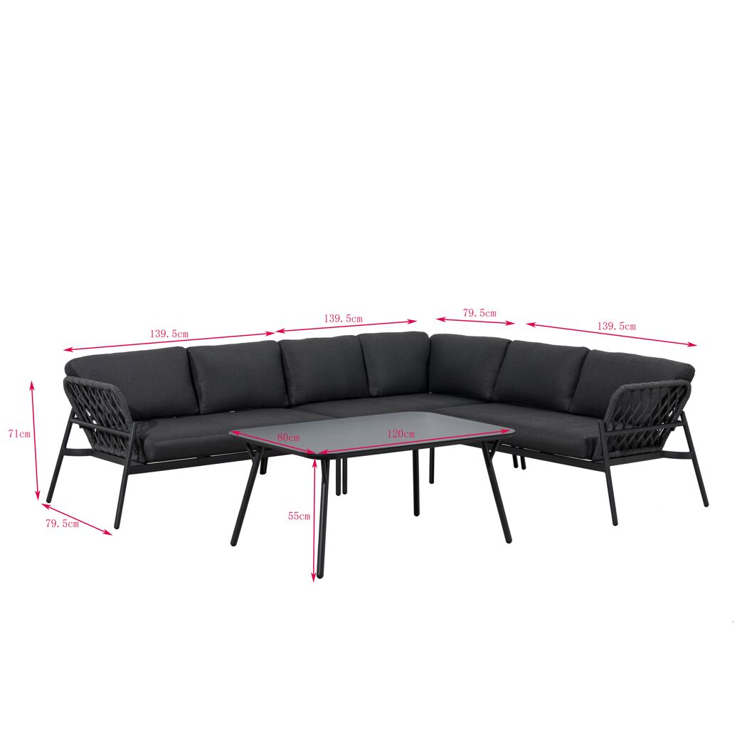 Loungemöbelset 'Lido' Aluminium schwarz 4-teilig