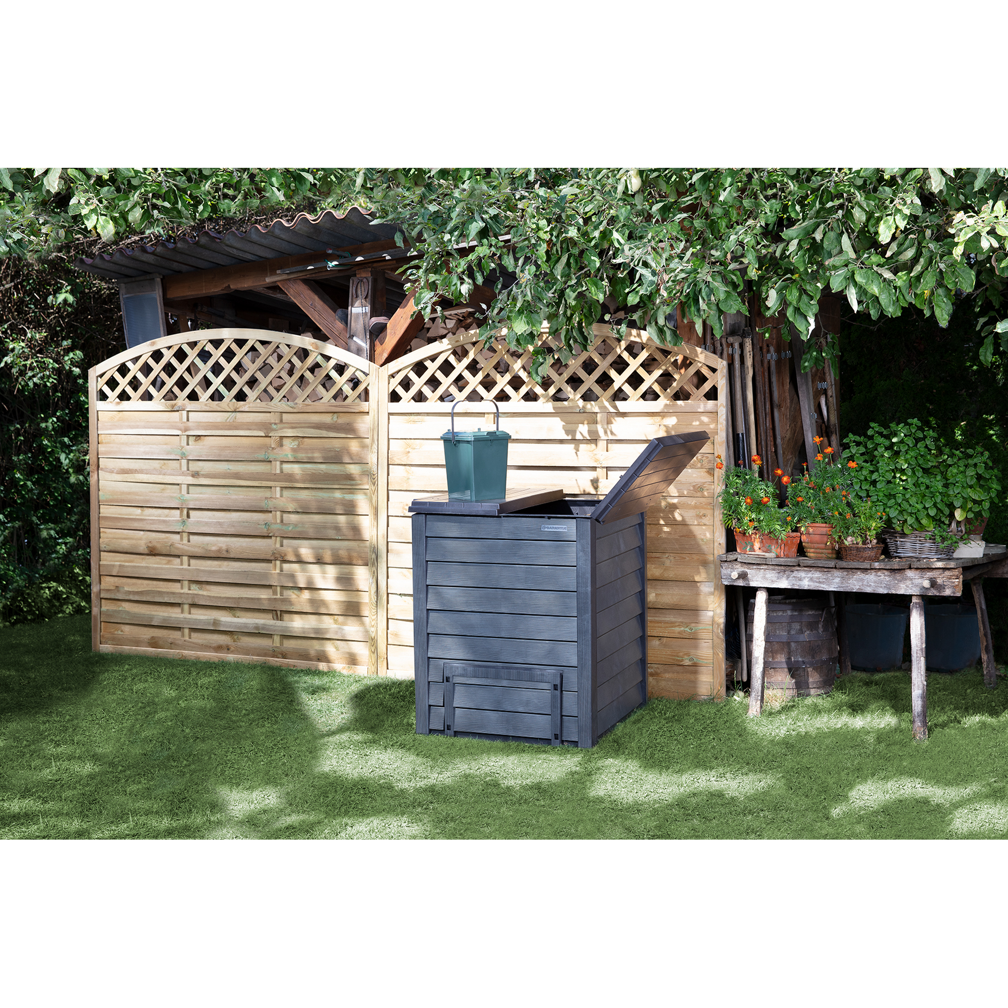 Komposter 'Thermo-Wood' anthrazit-braun 400 l mit Bodengitter, 72 x 72 x 90 cm
