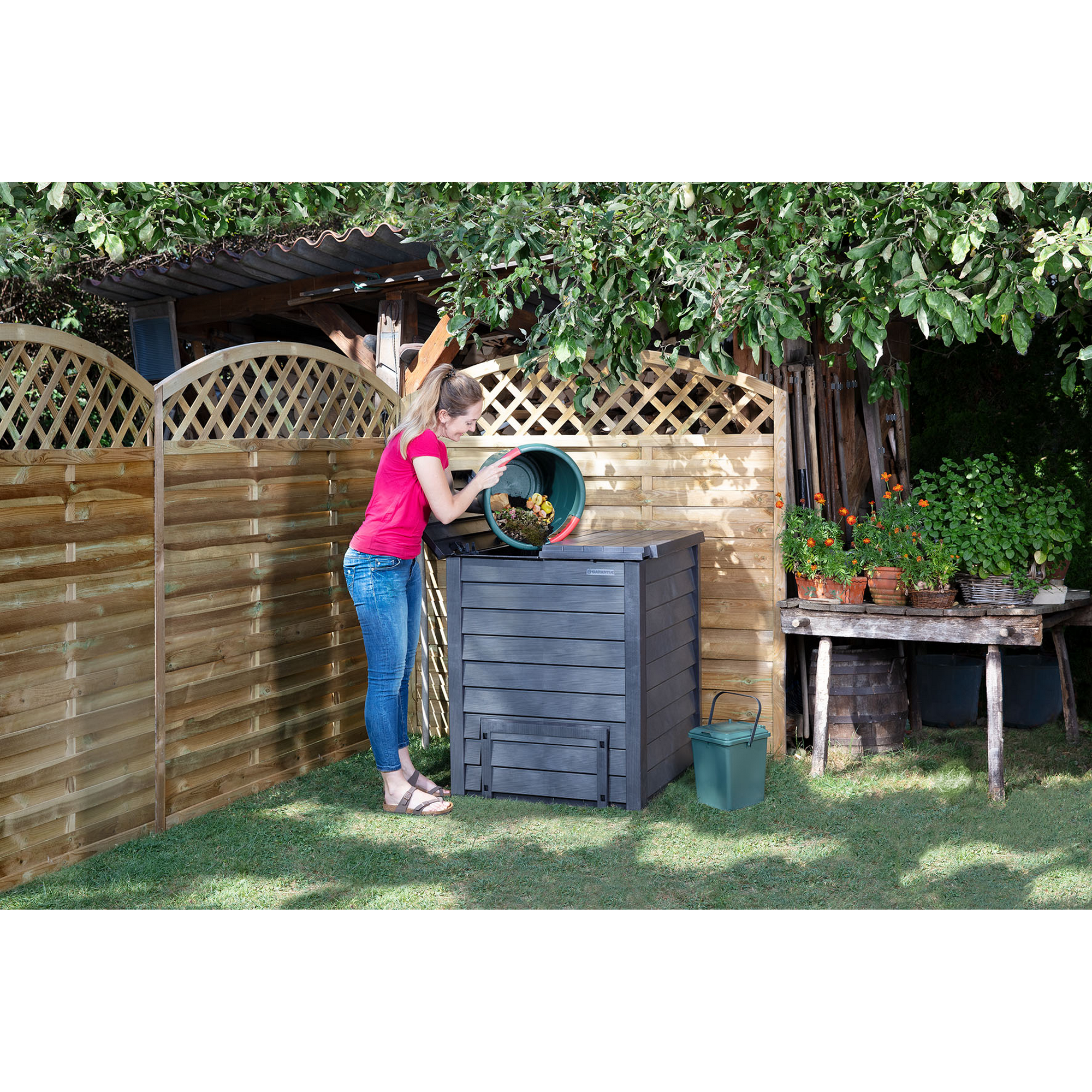 Komposter 'Thermo-Wood' anthrazit-braun 600 l mit Bodengitter, 80 x 80 x 100 cm
