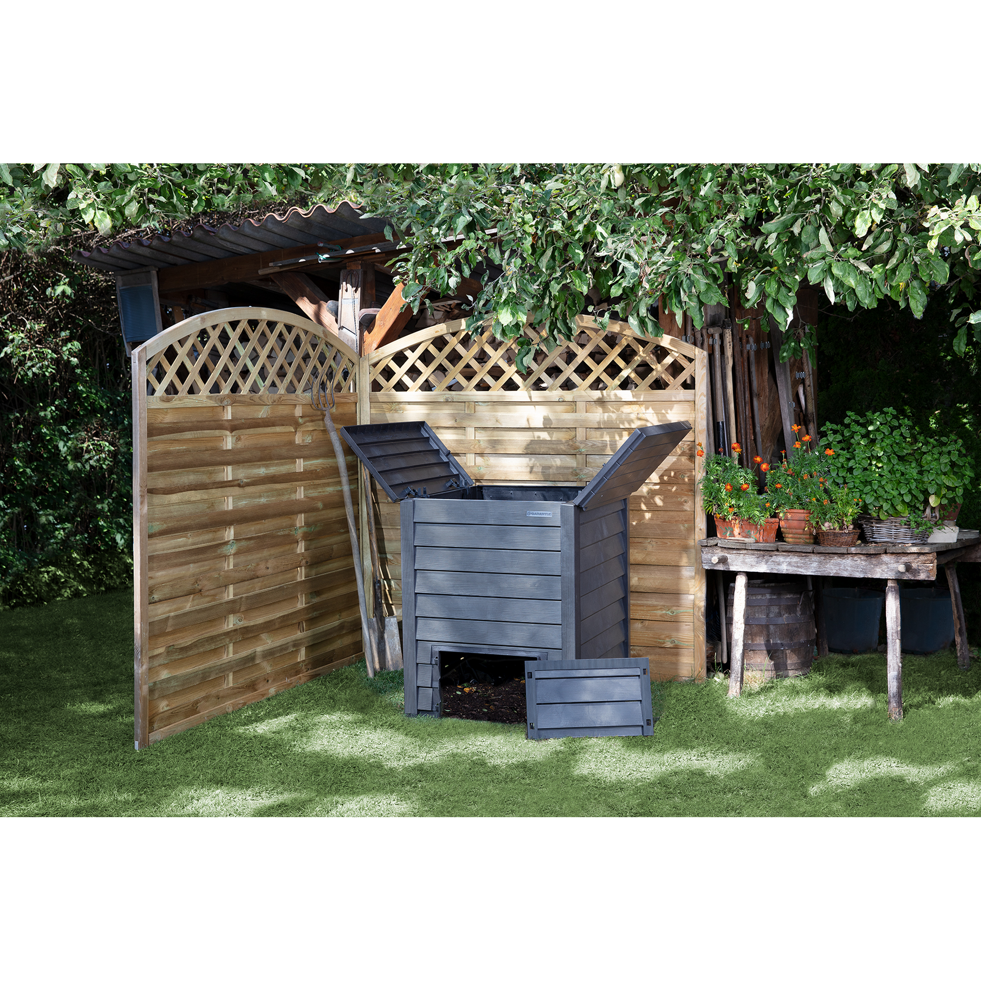 Komposter 'Thermo-Wood' anthrazit-braun 600 l mit Bodengitter, 80 x 80 x 100 cm