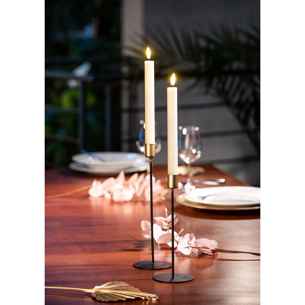 LED-Echtwachsstabkerzen 'Novita' cremefarben Ø 2,2 x 21,5 cm, 2er-Set