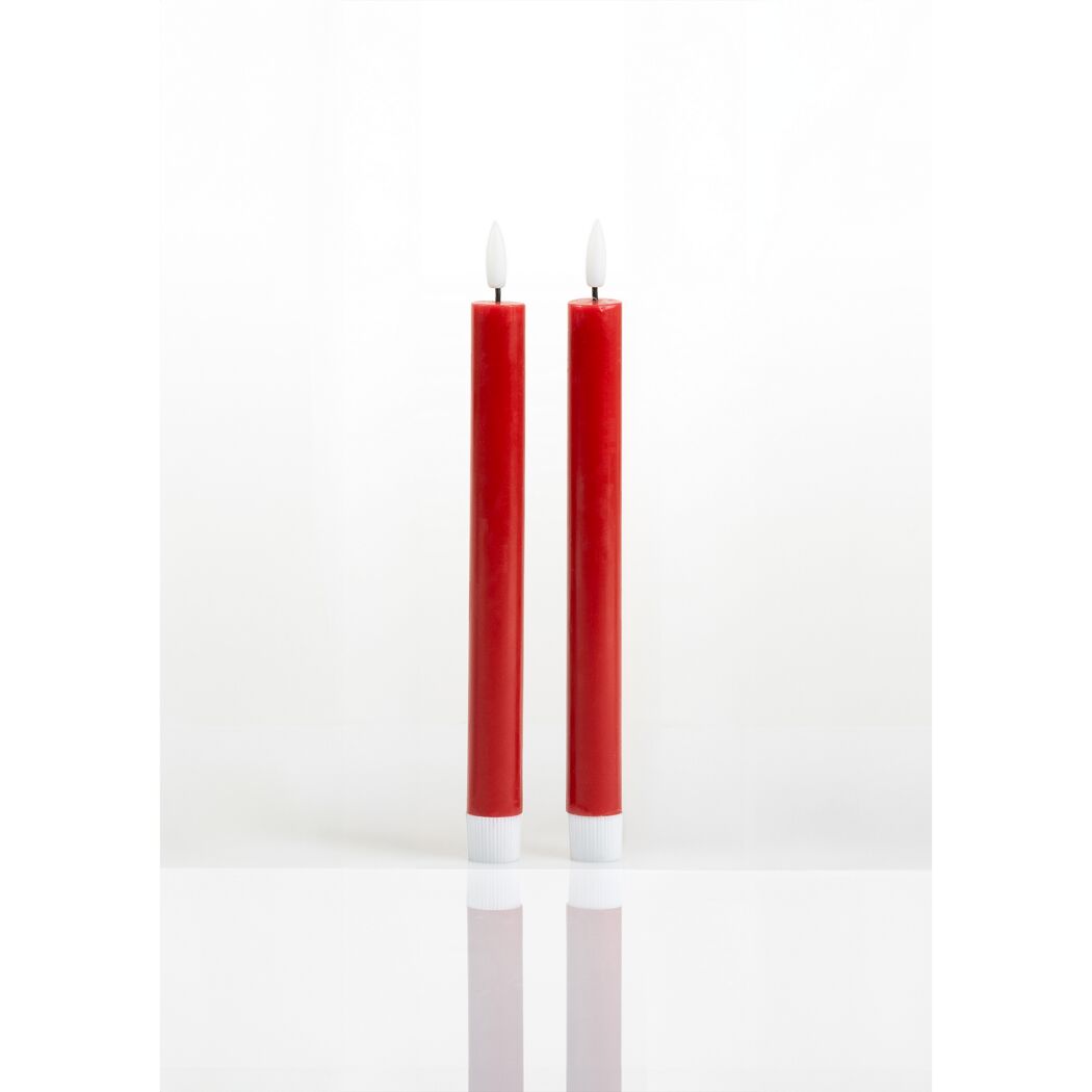LED-Echtwachsstabkerzen 'Novita' rot Ø 2,2 x 21,5 cm, 2er-Set