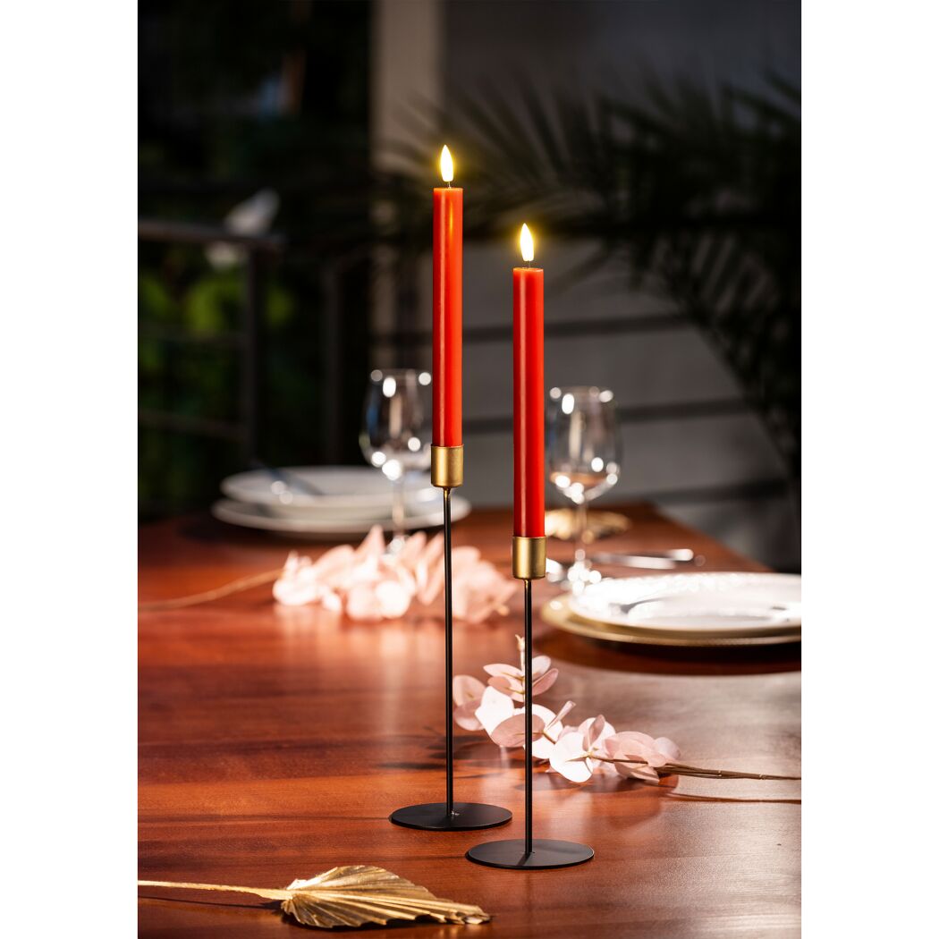 LED-Echtwachsstabkerzen 'Novita' rot Ø 2,2 x 21,5 cm, 2er-Set