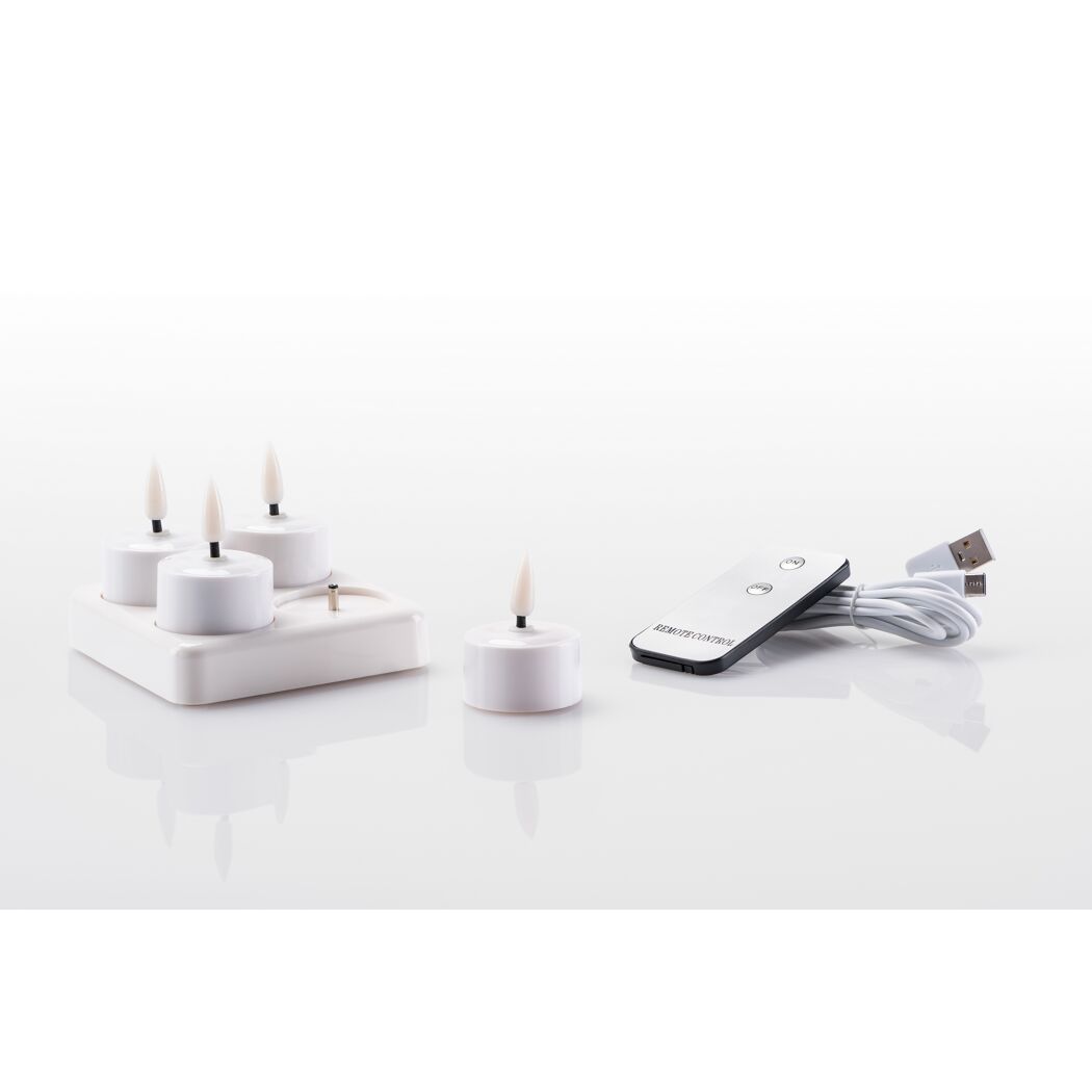 Akku-LED-Teelichter 'Fyra' weiß Fernbedienung Ø 4 x 5 cm, 4er-Set