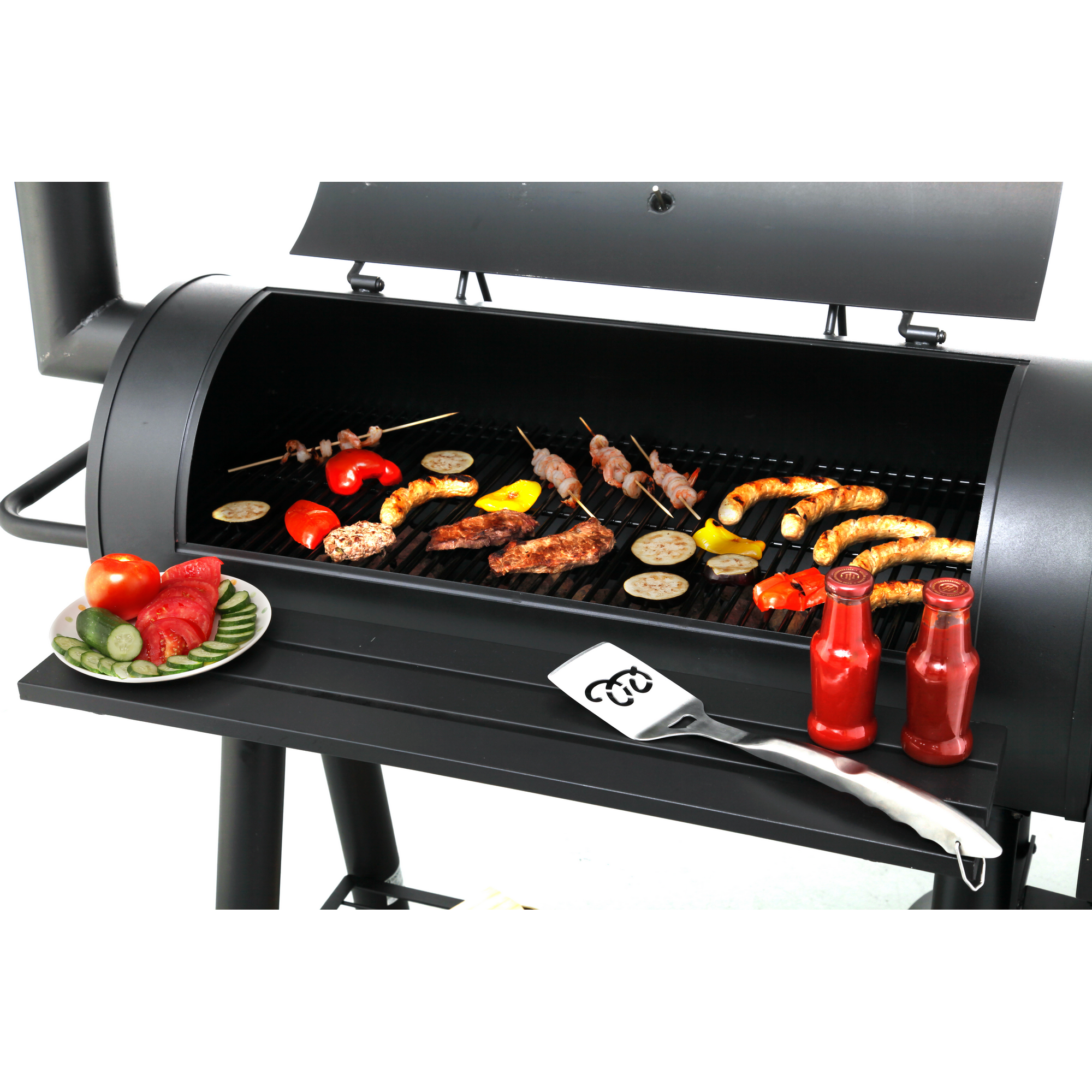 Smoker- und Holzkohlegrill 'Milwaukee' schwarz 171 x 151 x 78,5 cm