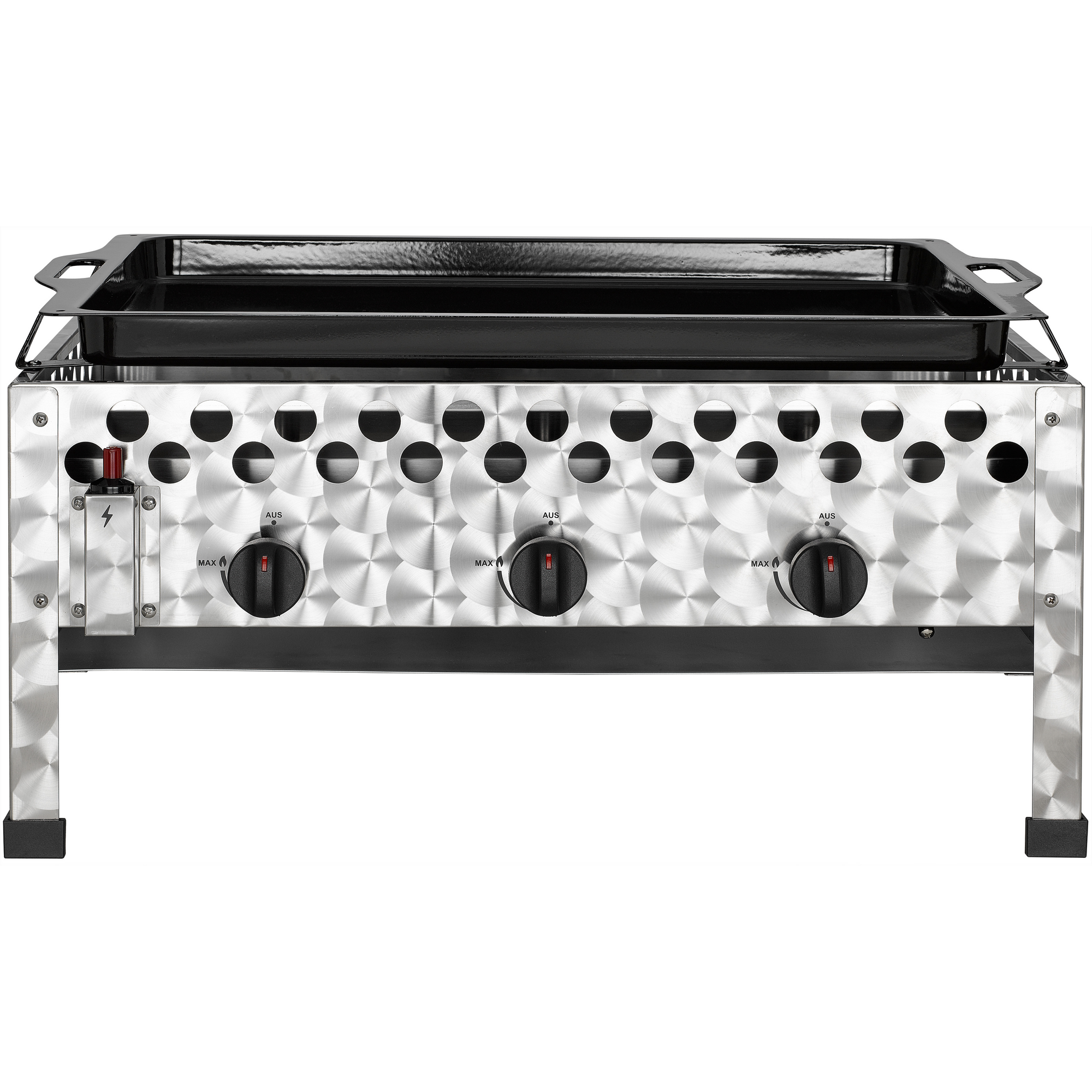 Wurstbräter mit Grillpfanne 3-Brenner Gasgrill silbern  66,2 x 30 x 56 cm