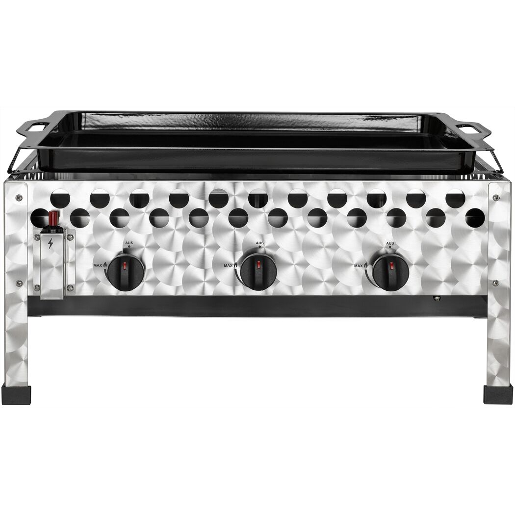 Wurstbräter mit Grillpfanne 3-Brenner Gasgrill silbern  66,2 x 30 x 56 cm